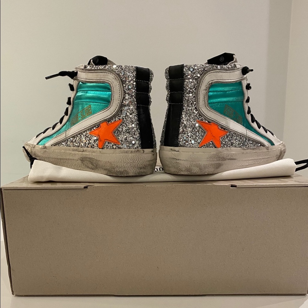Golden Goose Slide Sneaker Green/Glitter sz 36 NIB - Picture 6 of 10